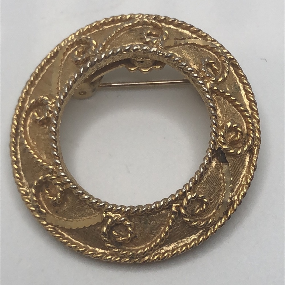 Vintage Mamselle Gold Tone Circle Brooch Signed